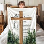 Personalized Cross Bible Verse Soft Throw Blanket with Name and Text First Communion Christening Baptism Gift for Kids