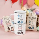 Personalized Cute Easter Bunny 12oz Enamel Mug Snack Bag with Name Easter Party Birthday Gift for Kids