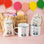 Personalized Cute Easter Bunny 12oz Enamel Mug Snack Bag with Name Easter Party Birthday Gift for Kids
