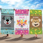 Asciugamano da spiaggia oversize personalizzato con design dell'unicorno cane volpe scimmia e nome regalo di compleanno per ragazzi