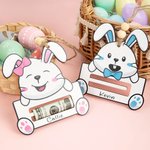Personalised Cute Rabbit Expression Wooden Money Holder Basket Tag with Name Easter Basket Stuffers Gift for Kids