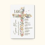 Personalized Floral Cross Bible Verse Canvas Painting with Name First Communion Party Wall Decor Christening Baptism Gift for Kids