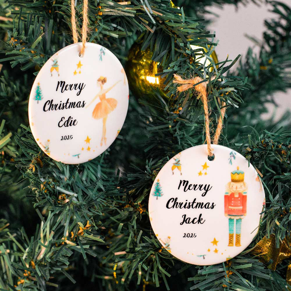 Décoration de Noël en Céramique Personnalisée avec Texte Motif Casse-Noisette et Fée Dragée Cadeau Noël pour Famille