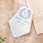 Mouchoir en Dentelle Personnalisé avec Nom Date et Initiale Brodés Linge 100% Coton Motif Branche d'Olivier Cadeau de Mariage pour Mariée