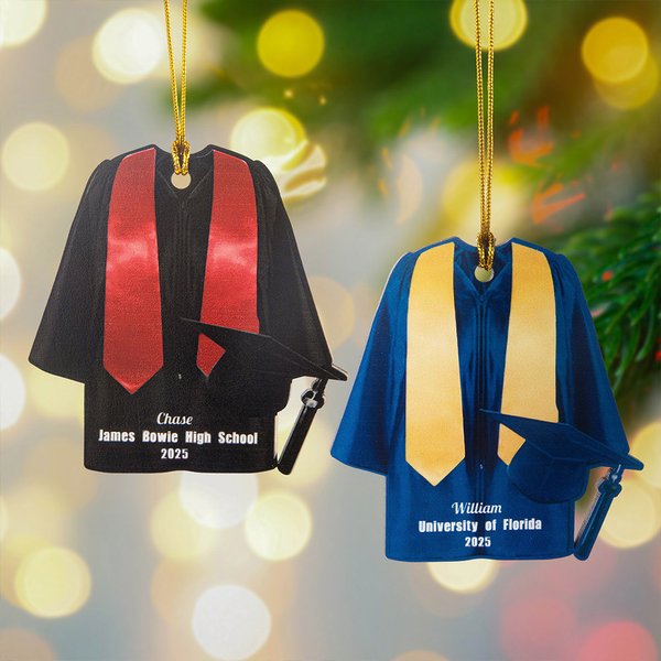 Personalized Wooden Graduation Uniform Ornament with Ribbon Name School and Year Graduation Gift for Graduate