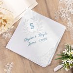 Mouchoir en Dentelle Personnalisé avec Nom Date et Initiale Brodés Linge 100% Coton Motif Branche d'Olivier Cadeau de Mariage pour Mariée
