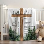 Personalized Cross Bible Verse Soft Throw Blanket with Name and Text First Communion Christening Baptism Gift for Kids