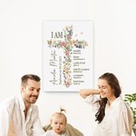 Personalized Floral Cross Bible Verse Canvas Painting with Name First Communion Party Wall Decor Christening Baptism Gift for Kids