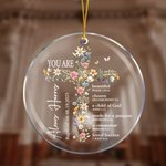 Personalized Floral Cross Bible Verse Acrylic Ornament with Text Baptism Confirmation Gift for Kids Christians