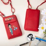 Personalizado Cartoon Nombre del personaje de cuero de PU Crossbody Bolsa con la flor de nacimiento y el arco Estetoscopio Apreciación Regalo para el personal médico médico