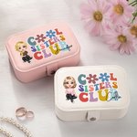 Personalisierte Cool Sisters Club Cartoon-Charakter Zwei-Lagen-PU-Leder-Schmuck-Box mit Namen Portable Travel Essential Geburtstag Geschenk für Frauen Mädchen