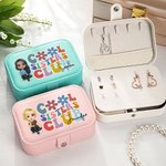 Personalisierte Cool Sisters Club Cartoon-Charakter Zwei-Lagen-PU-Leder-Schmuck-Box mit Namen Portable Travel Essential Geburtstag Geschenk für Frauen Mädchen