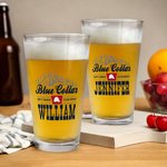 Personalisierte lustige blauen Kragen Druck Lebensmittelqualität 16oz Bierglas mit Namen Bar Glaswaren Vatertag Geburtstag Geschenk für Bierliebhaber Familie