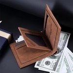 Portafoglio bifold da uomo in pelle PU  personalizzata con foto testo inciso e scomparti multipli regalo di anniversario della festa del papà per lui