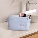 Personalizado bordado Nombre Waffle Cosméticos Bolsa de aseo de gran capacidad de uso diario Cumpleaños Regalo de boda para las mujeres