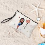 Borsa da trucco personalizzata con fiore di nascita e nome accessorio da spiaggia regalo per matrimonio compleanno e festa per lei