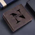 Portafoglio bifold da uomo in pelle PU  personalizzata con foto testo inciso e scomparti multipli regalo di anniversario della festa del papà per lui