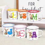 Personalisierte Aquarell Hase floralen ersten 12oz Multicolor Rand Emaille Becher mit Namen Geburtstag Ostern Party Gunst Geschenk für Kinder