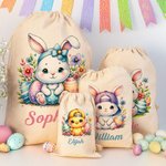 Personalized Cute Cartoon Rabbit Chick Easter Drawstring Gift Bag with Name Birthday Easter Party Gift for Kids Family