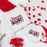 Personalized Pink Leopard Heart Title Highland Cow Kid Adult Matching Sweatshirt with 1-8 Names Birthday Mother's Day Gift for Mom Grandma