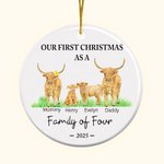 Henkilökohtainen Highland Cow Perhe Keraaminen Ornamentti Ensimmäinen joulu Riippuva Ornamentti Loma Koriste Lahja Perhe Kid Highland Cow Lover