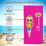 Asciugamano da spiaggia oversize personalizzato con nome e fiore di nascita personaggio in stile cartone animato asciugatura rapida regalo per amici
