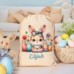Personalized Cute Cartoon Rabbit Chick Easter Drawstring Gift Bag with Name Birthday Easter Party Gift for Kids Family