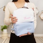 Personalizado bordado Nombre Waffle Cosméticos Bolsa de aseo de gran capacidad de uso diario Cumpleaños Regalo de boda para las mujeres