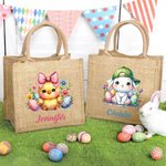 Personalisierte Floral Ostereier Hase Küken wiederverwendbare Jute Tasche mit Namen Tote Bag Party Ostern Jagd Geburtstag Geschenk für Kinder Familie