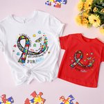 Personalized Autism Ribbon Awareness 100% Cotton Kid Adult T-shirt with Name World Autism Day Birthday Encouragement Gift for Family Friend