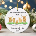 Henkilökohtainen Highland Cow Perhe Keraaminen Ornamentti Ensimmäinen joulu Riippuva Ornamentti Loma Koriste Lahja Perhe Kid Highland Cow Lover