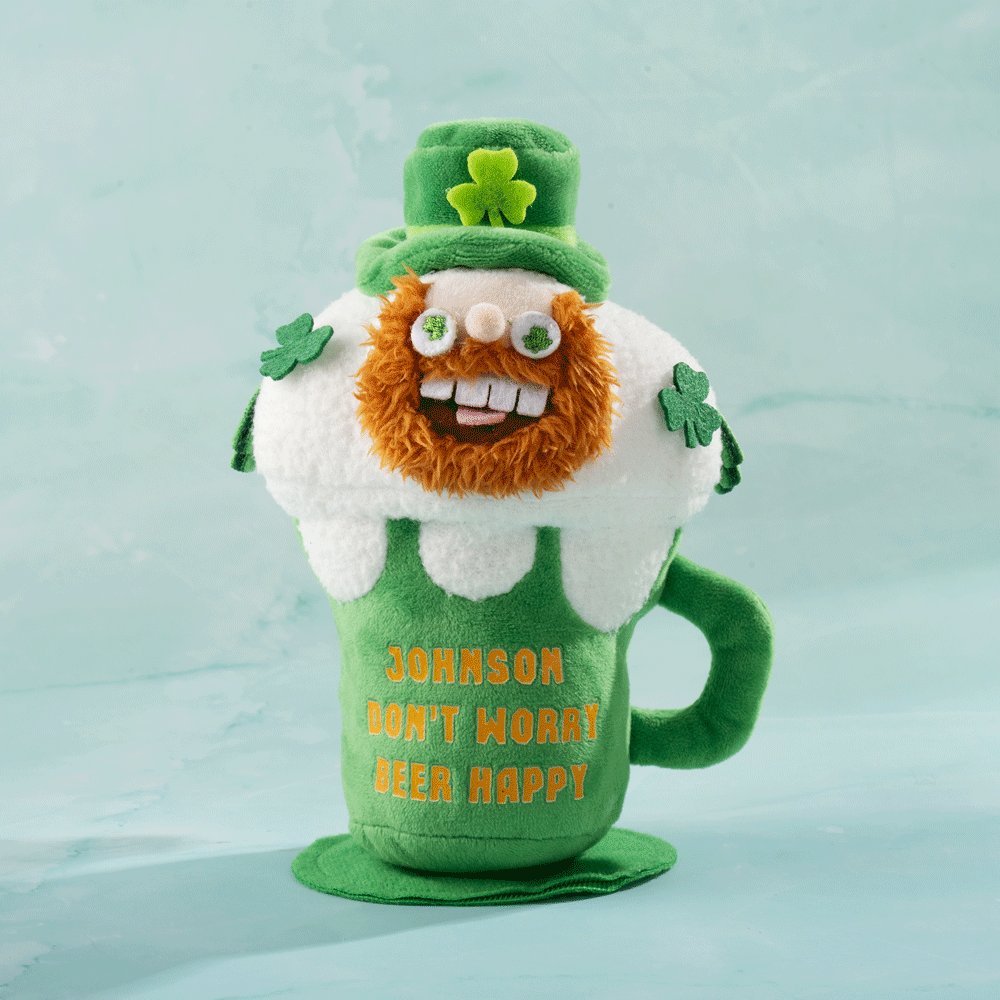 Personalized Magnetic Leprechaun Beer Cup Plush Stuffed Toy with Name and Text Birthday St. Patrick's Day Clothing Accessories Gift for Family Friends
