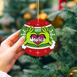 Personalised Green Monster Ceramic Ornament Heart Posture 2025 Christmas Tree Hanging Ornament Funny Holiday Gift for Family Friend Monster Fans