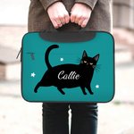 Bolsa de ordenador portátil impermeable personalizada con nombre y correa ajustable para el hombro para un bonito gato negro Regalo de viaje de cumpleaños para estudiantes y oficinistas