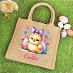 Personalisierte Floral Ostereier Hase Küken wiederverwendbare Jute Tasche mit Namen Tote Bag Party Ostern Jagd Geburtstag Geschenk für Kinder Familie