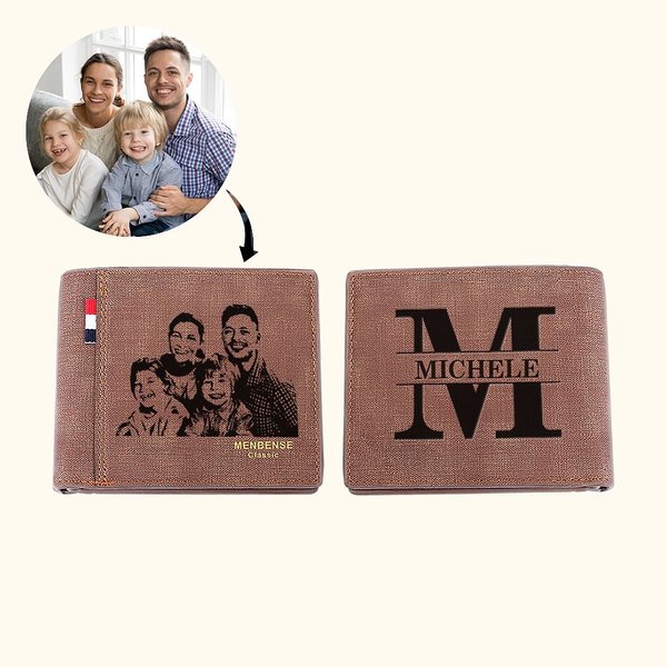 Portafoglio bifold da uomo in pelle PU personalizzata con foto testo inciso e scomparti multipli regalo di anniversario della festa del papà per lui