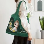 Gepersonaliseerde Geboorte Bloemenkrans Cartoon Karakter Draagtas met Naam Dagelijks Gebruik Moederdag Verjaardagscadeau voor Vrouwen