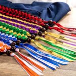 Personalized Two-coloured Ribbon Braided Lei with Name and Wood Beads Class of 2025 Graduation Party Decoration Gift for Graduates