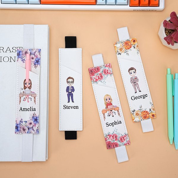 Gepersonaliseerde Geboorte Bloem Cartoon Karakter Lederen Bladwijzer Band met Pen Pocket Office lezen accessoire Verjaardagscadeau voor boekenwurmen familie vrienden