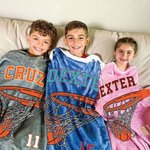 Personalized Multicolor Basketball through Net Soft Throw Blanket with Name and Number Home Decor Birthday Gift for Basketball Sport Lovers