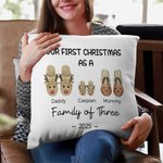 Personalized Our First Christmas Cute Cotton Slipper Pattern Throw Pillow Cover First Christmas Gift for Kid Family