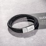 Bracciale classico personalizzato in pelle PU intrecciata con testo inciso regalo di compleanno San Valentino e festa del papà per uomo