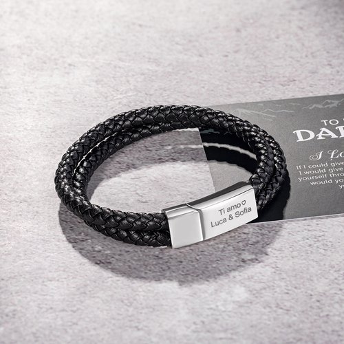 Bracciale In Pelle Uomo Con Incisione "Love You Forever" - Regalo Originale Per Fidanzato O Marito