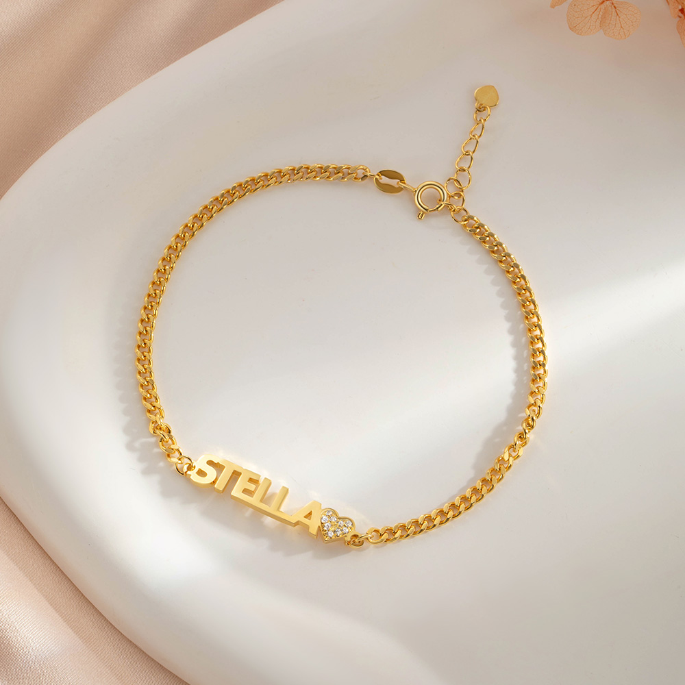 Bracelet de chaîne de trottoir personnalisé avec zirconium pavé cœur étoile symbole bijoux délicats anniversaire cadeau pour les femmes
