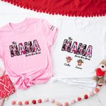 Personalized Pink Leopard Heart Title Highland Cow Kid Adult Matching Sweatshirt with 1-8 Names Birthday Mother's Day Gift for Mom Grandma