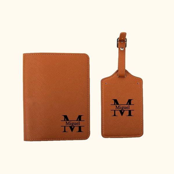 Etiqueta para equipaje y funda para pasaporte de cuero PU multicolor personalizadas con nombre y monograma regalo para papá y aficionados a los viajes