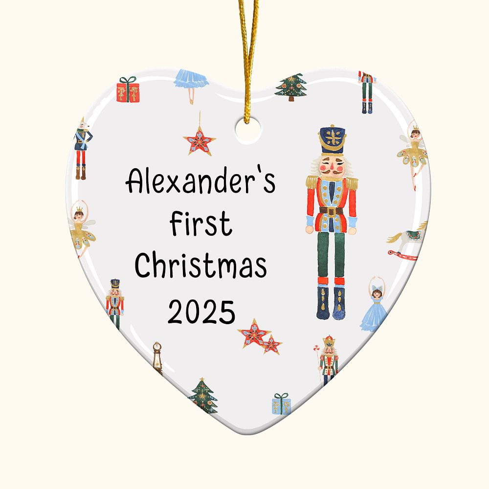 Ornement personnalisé en céramique en forme de coeur pour mon premier Noël Cadeau de Noël pour la famille et les amis
