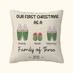 Personalized Our First Christmas Cute Cotton Slipper Pattern Throw Pillow Cover First Christmas Gift for Kid Family