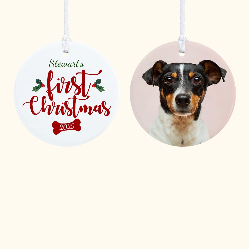 Ornement de Noël personnalisé en céramique avec photo et nom pour chien Cadeau de Noël pour les amoureux des chiens Maman de chien Papa de chien