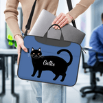 Bolsa de ordenador portátil impermeable personalizada con nombre y correa ajustable para el hombro para un bonito gato negro Regalo de viaje de cumpleaños para estudiantes y oficinistas